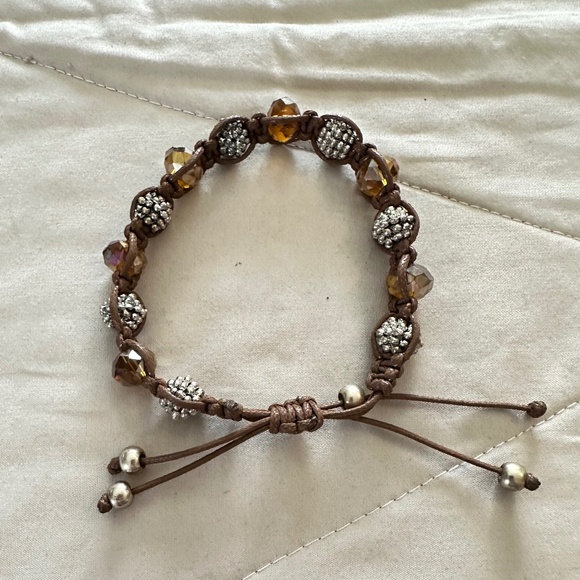2/$15 Brown cord adjustable Golden Rainbow Crystals & beaded bracelet - Picture 2 of 10